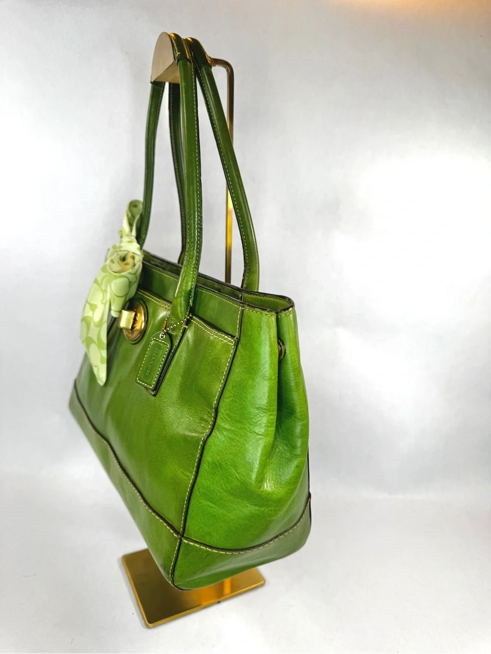 Coach Madeline Turnlock Tote Bag Green Glove-Tanned Leather Style 11554